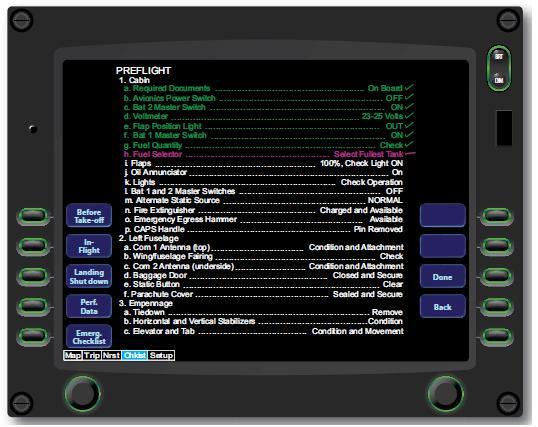 A pretakeoff checklist shown on an MFD